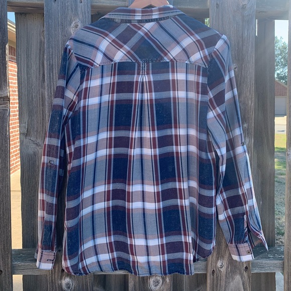 KUT From the Kloth Silky Soft Lyocell Plaid Print Button Down Women Large - Picture 2 of 7